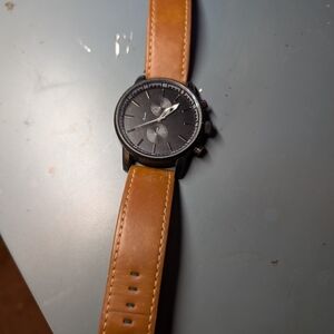 Aldo Black and Tan Leather Strap Watch
